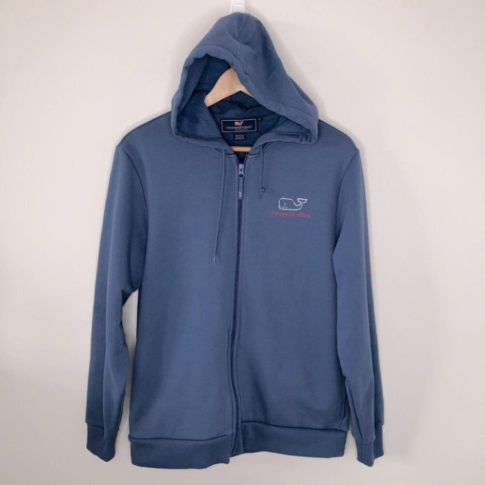 MEN'S Vineyard Vines Layering Cornflower Blue Zip Up Hoodie Whale Graphic Small